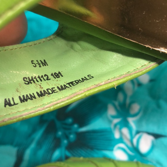 Lime green Pierre Dumas slide heels 5.5 shows wear - Picture 10 of 11